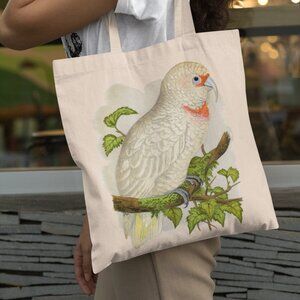 Long Billed Corella Vintage Parrot Print Graphic Canvas Tote Bag